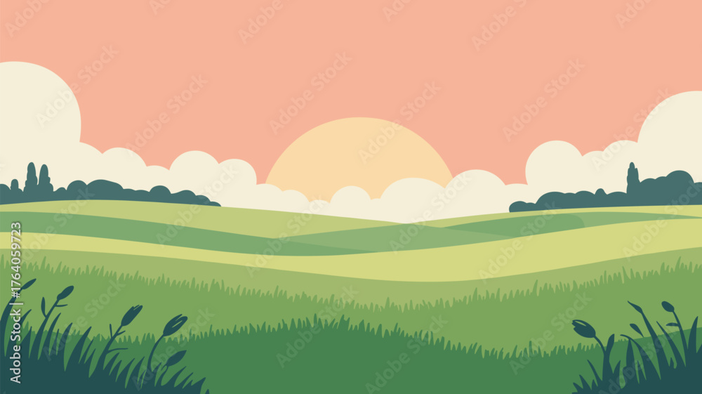 Obraz premium Abstract Landscape with Hills and Clouds Vector