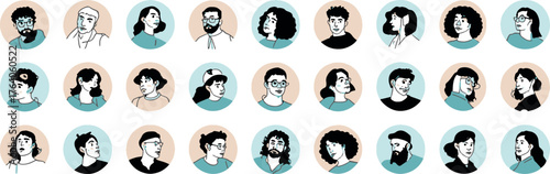 Diverse group of people portraits isolated on white background