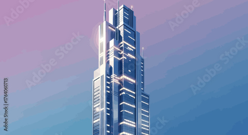 Realistic 3D vector illustration of aesthetic modern buildings with clean architectural design, glass facades, and minimalist geometric shapes. Rendered with soft lighting and smooth shadows on colore