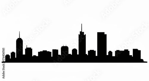 Silhouette of a cityscape with various buildings and skyscrapers against a white background view with skyline