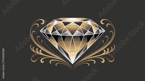 Brilliant Diamond Jewel with Gold Decoration Vector Graphic