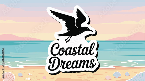 Coastal Dreams Typographic Graphic Seascape Vector Illustration