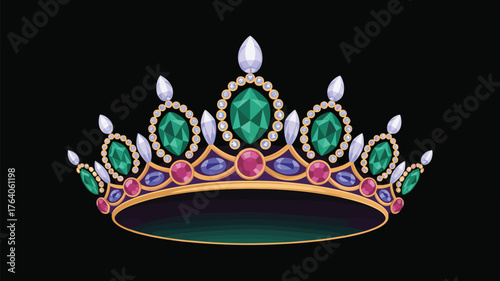 Crown Gemstone Elegant Royalty Symbol Diadem With Emerald Rubies Gems