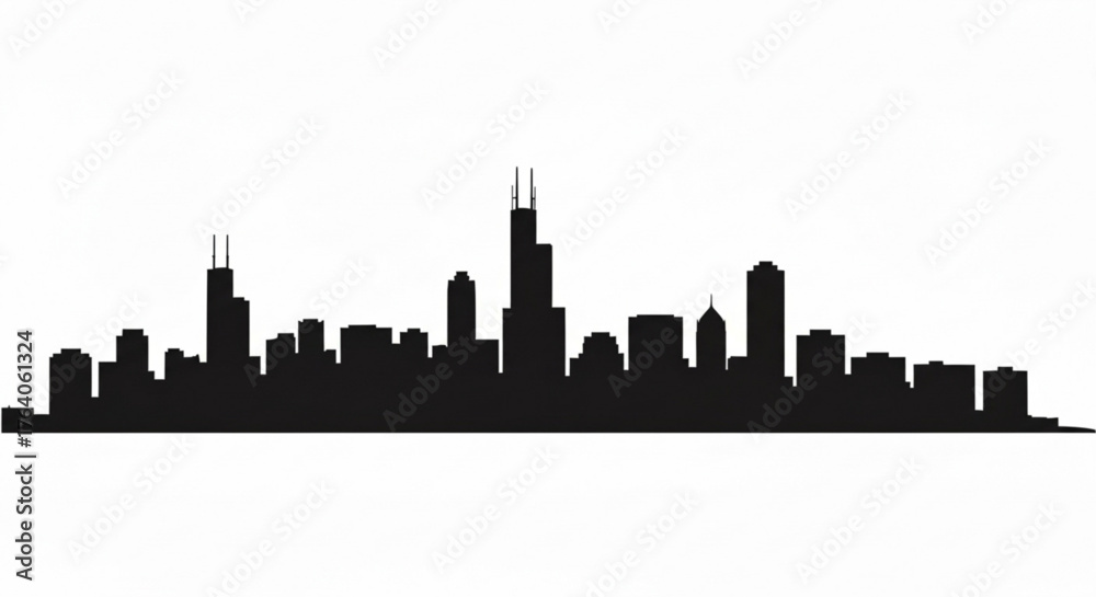 Naklejka premium Silhouette of a city skyline with skyscrapers and buildings against a white background in monochrome style
