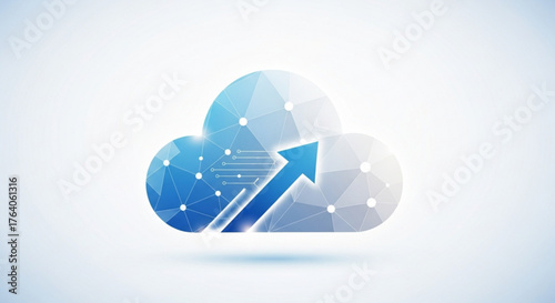 Cloud computing with arrow pointing up representing data transfer, upload and digital transformation technology