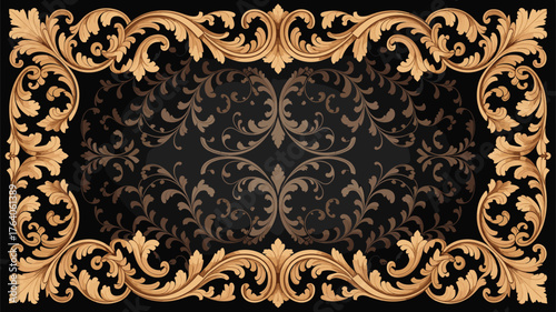 Ornate Flourish Frame Gold Black Luxury Decoration Ornament