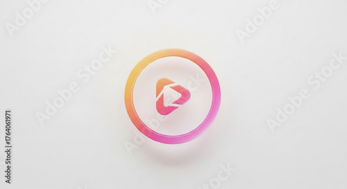 A play button icon with a gradient of pink, orange, and yellow, centered on a, symbolizing media playback and entertainment