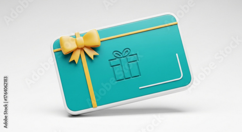 A 3d render of a gift card with a bow and a present icon, perfect for online shopping and special occasions
