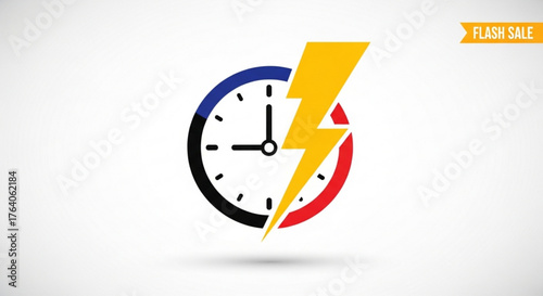 A flash sale icon with a clock and lightning bolt, perfect for advertising limited time offers and promotions