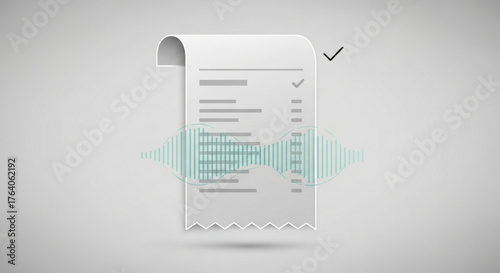 Invoice with sound wave concept of voice control, voice recognition, voice assistant, voice payment, voice command