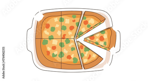 Delicious Homemade Pizza Slices Ready to Serve in a Baking Dish.
