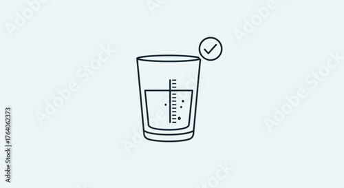 A simple line drawing of a glass of water with a checkmark, symbolizing hydration, health, and the importance of drinking enough water