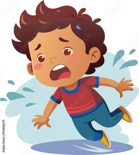 Cartoon of boy slipping