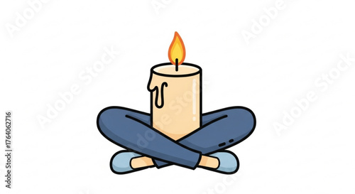 Candle in meditation pose, representing relaxation, mindfulness, and inner peace for spiritual practice and wellbeing