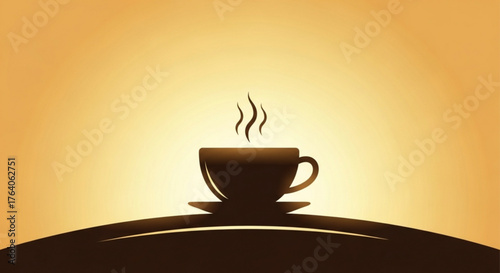 Silhouette of a steaming coffee cup on a saucer, set against a warm, golden gradient background, evoking a sense of comfort and relaxation
