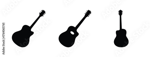 Three silhouette acoustic guitars in different poses for music lovers and guitar enthusiasts
