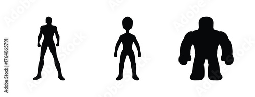 Three silhouette action figures of varying body types ready for play adventure and imagination
