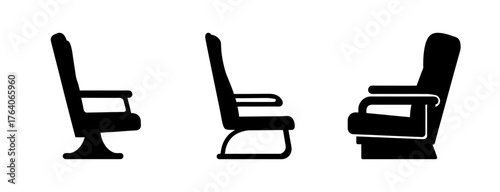 Three distinct airplane seats displayed in profile view showing different styles and designs of seating