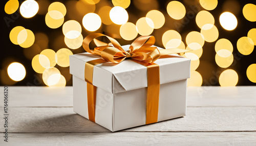 a white gift box with a shi...