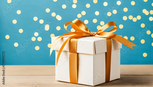 a white gift box with a shi...