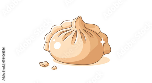 Delicious Steamed Dumpling with Golden Shine and Crumbs.