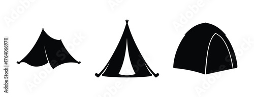 Diverse silhouette camping tents collection outdoor shelter iconography for adventure