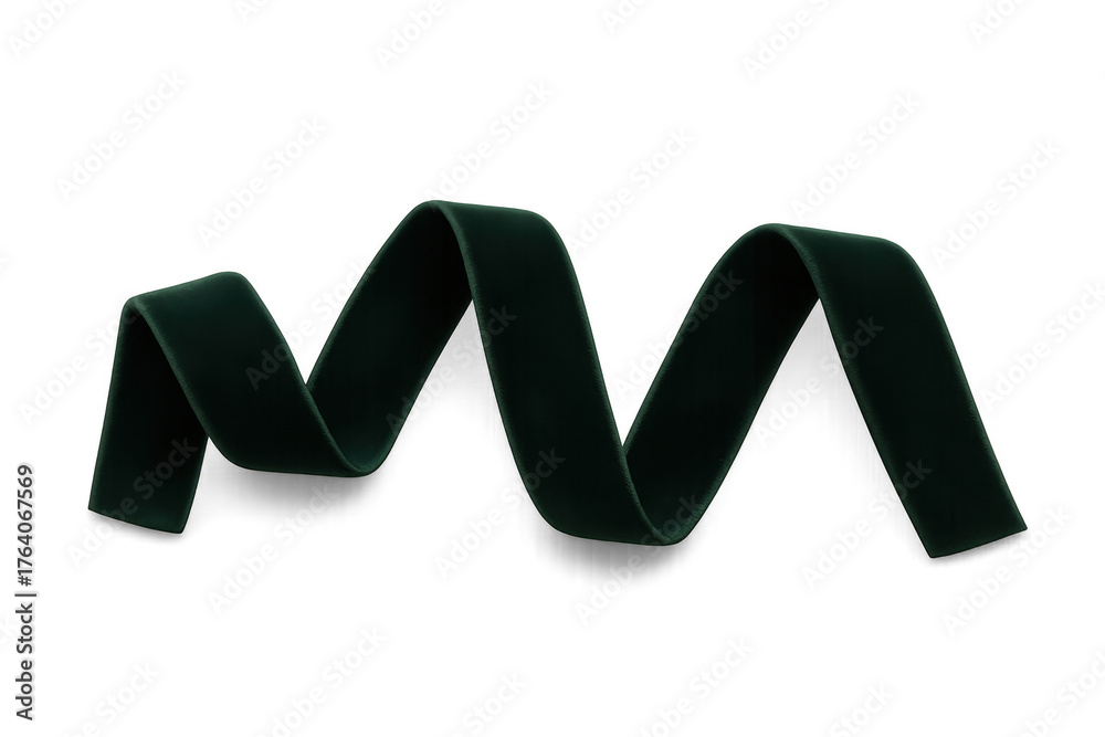 Fototapeta premium Dark green velvet ribbon spiraling isolated on transparent background