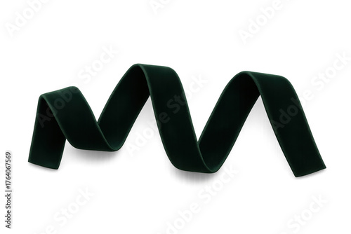 Dark green velvet ribbon spiraling isolated on transparent background