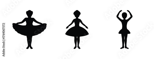 Three silhouette ballet dancers in various poses black on graceful artistry and movement