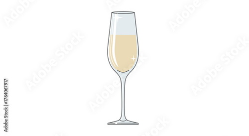 Elegant Champagne Flute Filled with Sparkling White Wine.