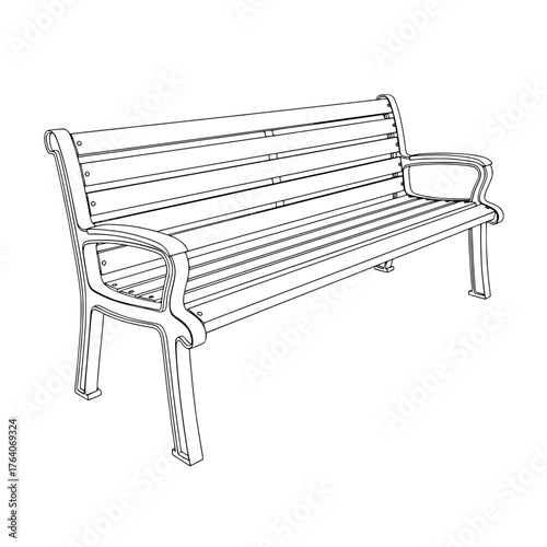 Detailed Line Art Illustration of a Classic Park Bench.