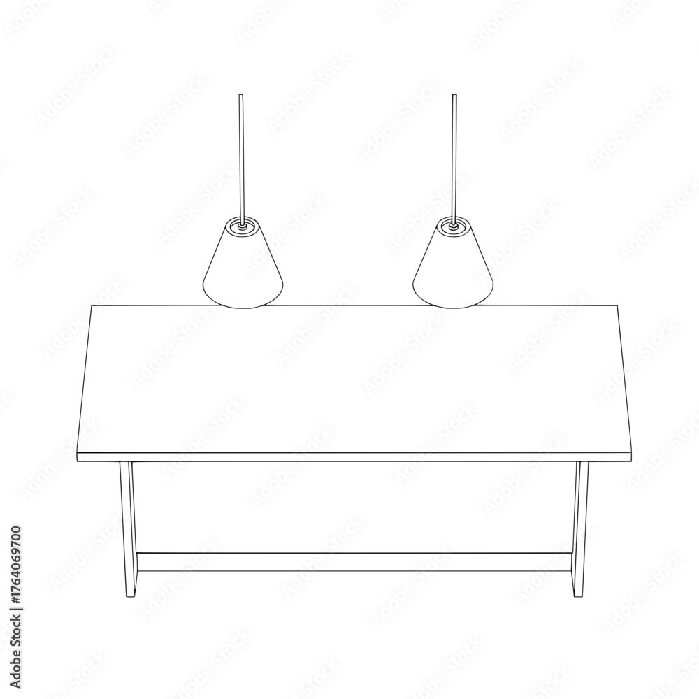 Naklejka premium Minimalist line art of a table with two pendant lights.
