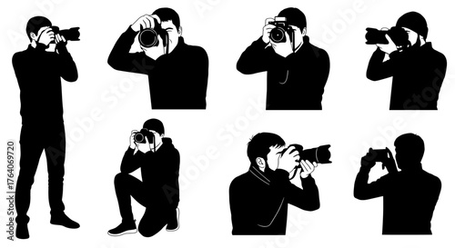 Dynamic photographers capture moments from diverse angles, showcasing professional skill and artistic vision in action, perfect for media and creative projects.
