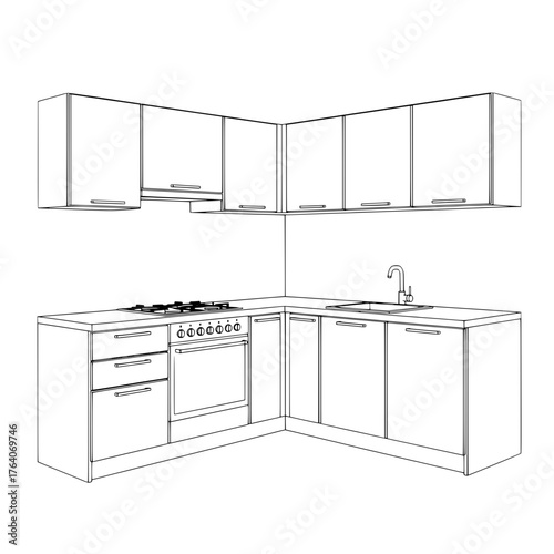Modern LShaped Kitchen Unit with Stove and Sink.
