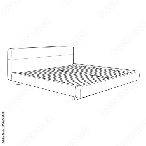 Modern Platform Bed Frame with Slatted Base and Upholstered Headboard 1.