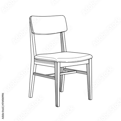 Simple Wooden Chair with Backrest and Four Legs.