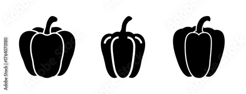 Three black silhouette bell peppers isolated food icon for recipes and culinary projects