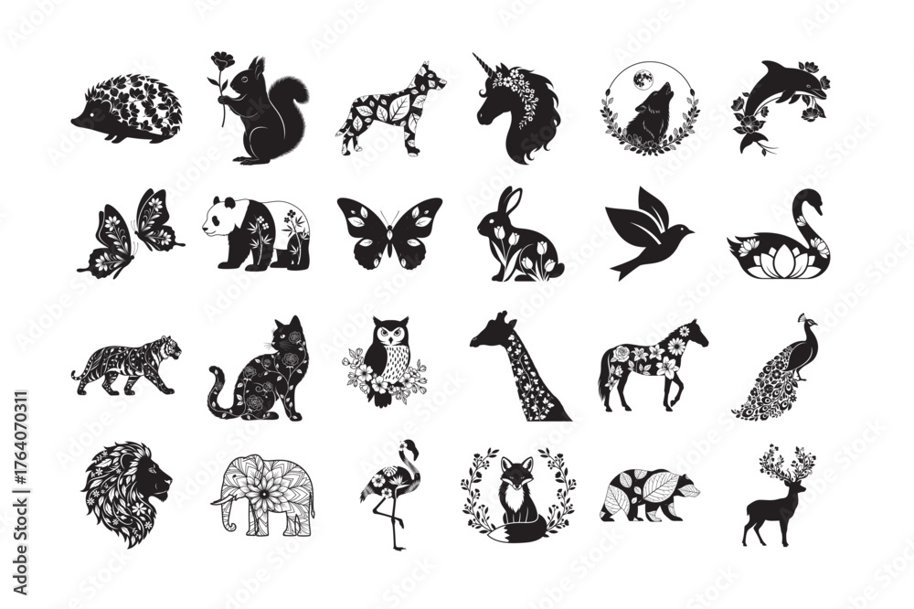 Fototapeta premium 24 set of Wild Jungle Animal Silhouette Vector.