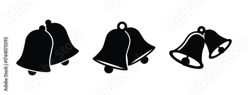 Collection of three stylized pairs of black bells ding dong greeting celebration music sound festive symbols