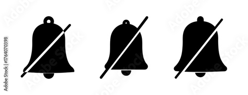 Three black bell icons with diagonal slash indicating mute or no sound alert notification symbols