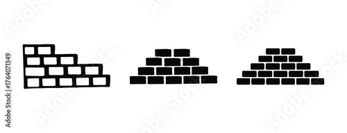 Three stylized brick wall designs featuring corner sections stacked and tiered patterns construction elements