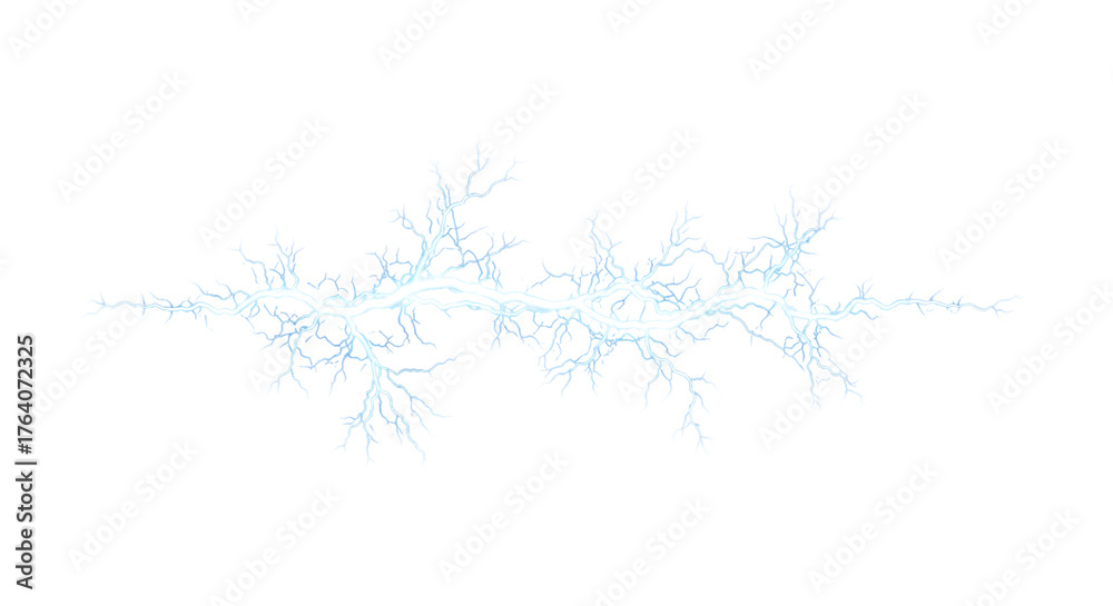 Obraz premium bright blue and white lightning bolt with branching electrical discharge, cutout, PNG isolated on white or transparent background