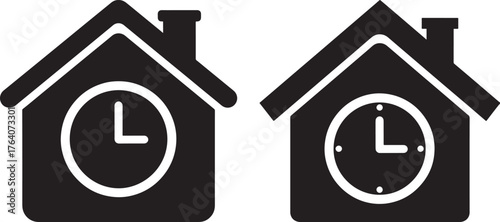 Two houses with clocks silhouette