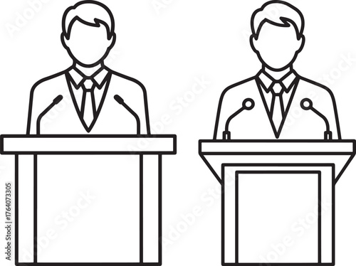 Two men in silhouette at podiums debating silhouette