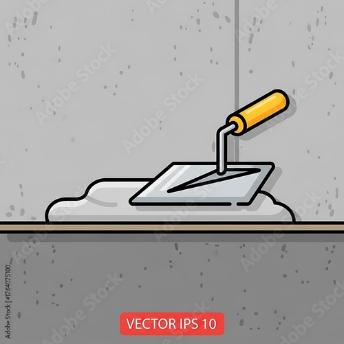 Trowel with Mortar on Concrete Wall - Construction and Renovation.