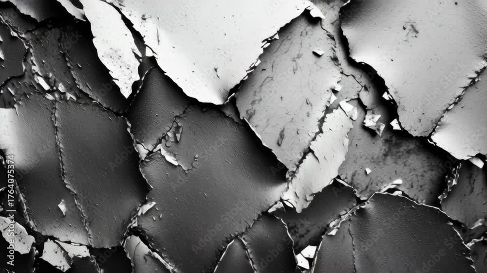 A black and white of a rock with a lot of cracks and holes. The rock appears to be old. a textured silver surface with rough edges and irregular shapes