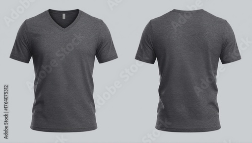 DARK Gray woman v-nect t-shirts front and back isolated on white background, Clipping path