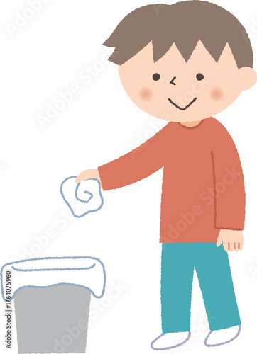 ゴミを捨てる男の子