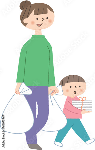 ゴミ捨てをする親子