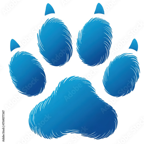 Stylized blue furry animal paw print vector illustration.